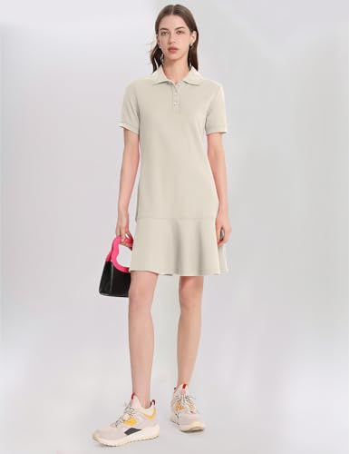 Image of Kissonic Women's Polo Dress Short Sleeve V Neck Ruffle Hem Casual Summer Golf Tennis Mini Shirt Dresses