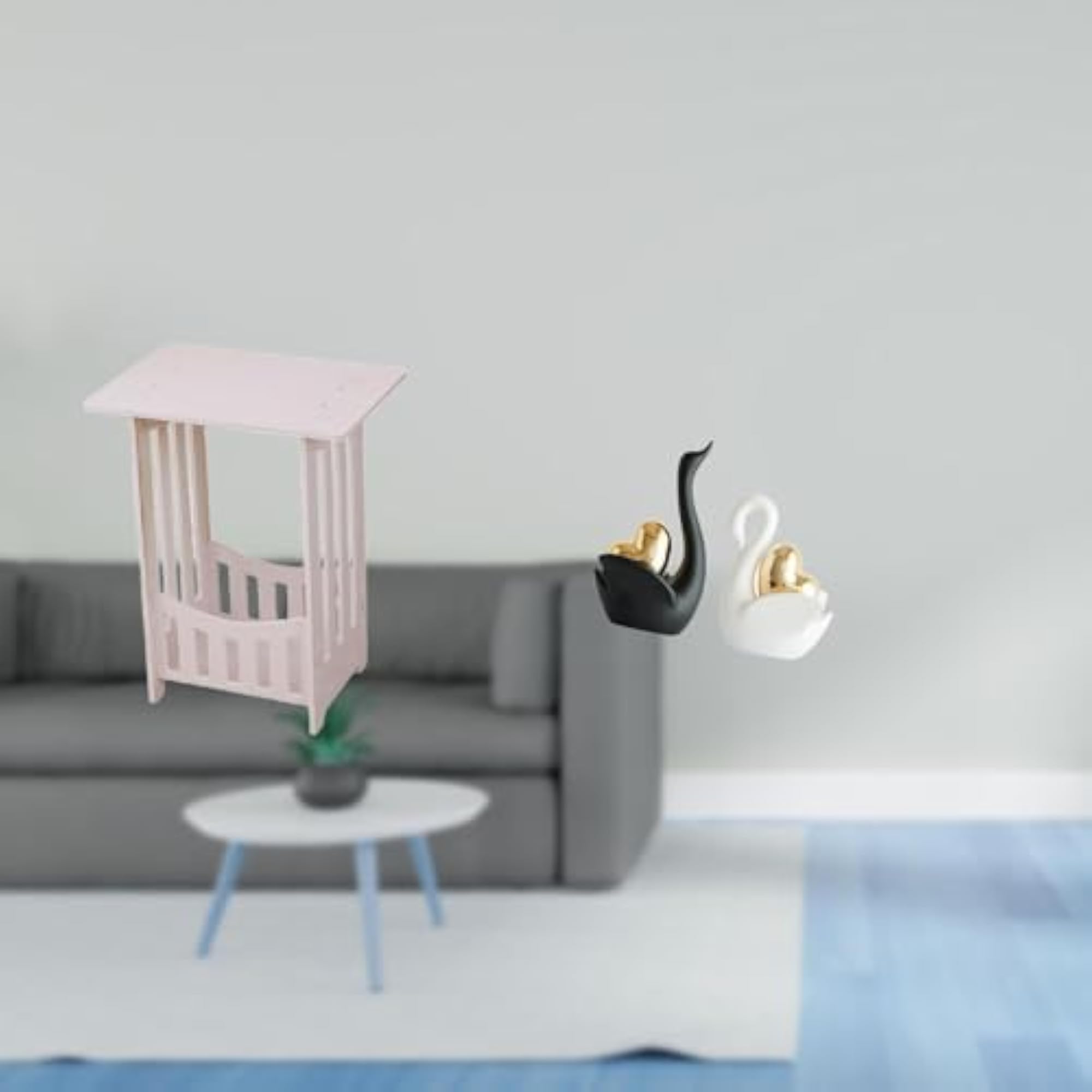 Portable Bedside Table with Swan Figurines