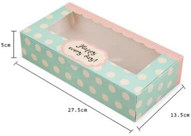 Crysdaralovebi 10 Pcs Paper Gift Box with Window Wedding Party Pink Rose Wreath Kraft Paper Cake Box Food Packaging Boxes Valentine's Day Gift (Green Dots L)