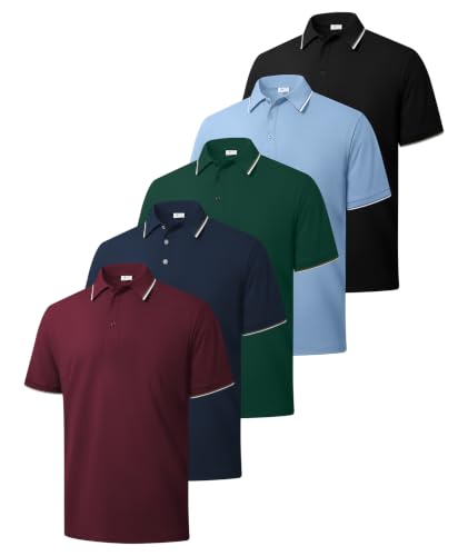 ZITY 5 Pack Mens Polo Shirts Short Sleeve Casual Classic Golf Shirts