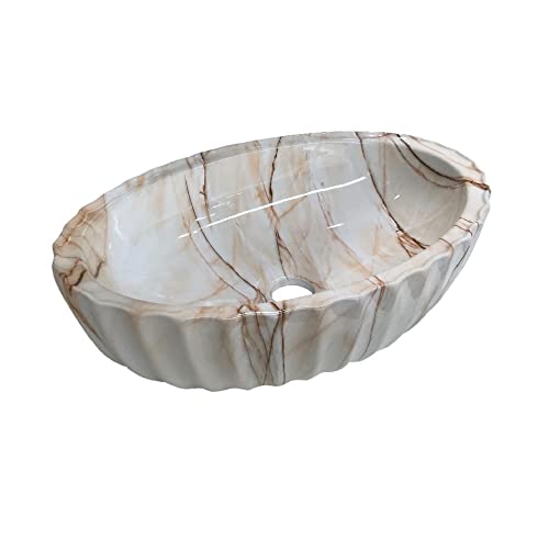 Image of Premium Designer Table Top Wash Basin /Vessel Sink for Bathroom (19 x 13 x 5 Inch, Ivory Brown Glossy Finish)