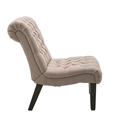 Sillón tapizado botón caqui estructura madera miniatura 5
