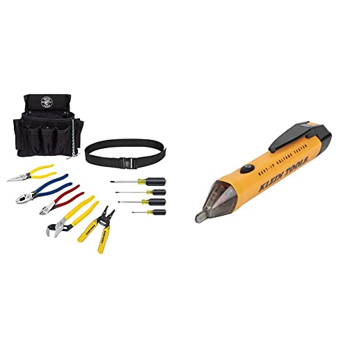 Klein Tools 92911 Tool Kit, Apprentice Tool Set with 4 Pliers, 11-Piece & NCVT1P Voltage Tester, Non-Contact Voltage Detector Pen, 50V to 1000V AC, Audible and Flashing LED Alarms, Pocket Clip