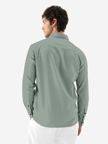 Image of Men's Linen Cotton Casual Shirt | Regular Fit Plain Shirt for Men | Long Sleeve Shirt for Casual & Formal Wear