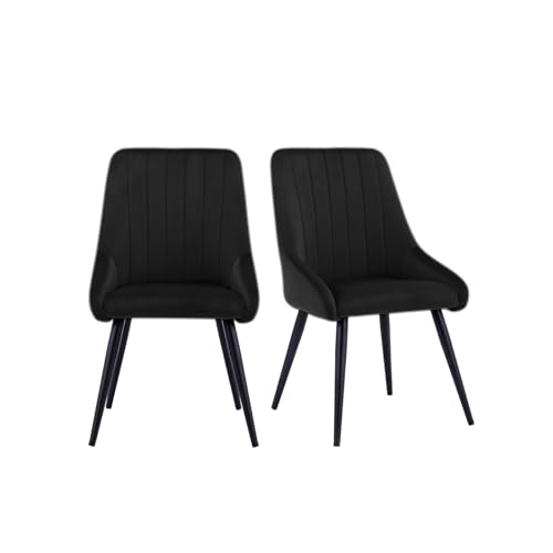 Image of Finch Fox Morris Velvet Dining Chair for Living Room, Bedroom, Home Office with Black Metal Legs in Black Color (Set of 6)