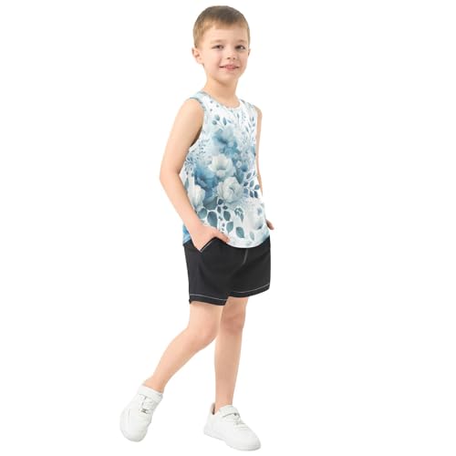 susiyo Chinoiserie Light Blue Flowers Boys Sleeveless Tank Top Girls Athletic T Shirt4
