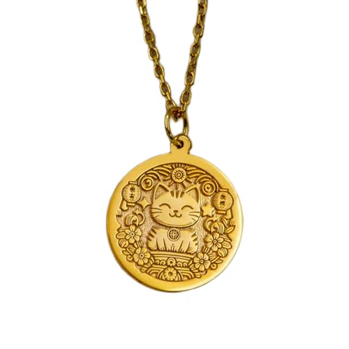 Collier pendentif Maneki chat porte-bonheur en argent plaqué or LKBEADS LK_PNDN_1008