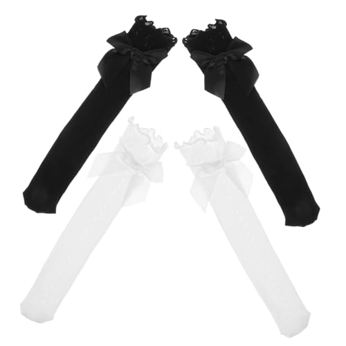 4Pairs Knee High Lace Socks with Bow Decor Outdoor Frilly Stockings and Soft Breathable for Comfortable Wear for Stylish Outfits