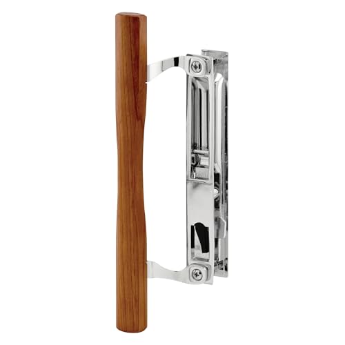 Prime-Line C 1148 Chrome Diecast Sliding Door Handle Set with Wood Pull, fits Acorn Doors (Single Pack)