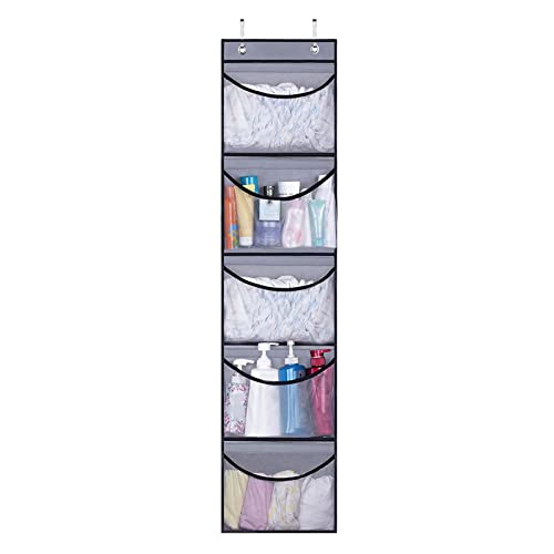 Organizador de almacenamiento sobre la puerta para armario con 5 bolsillos organizador para dormitorio, baño, organizador de armario gris para monederos, gris, Talla única
