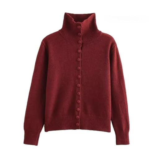 Women's Vintage Turtleneck Long Sleeve Single Breasted Regular Fit Cozy Solid Knit Cardigan Sweater2