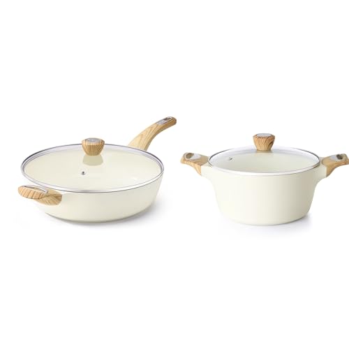SENSARTE 6.6 QT Ceramic Nonstick Stock Pot, Non-toxic Healthy Pasta Pot,13.3 Inch Ceramic Nonstick Frying Pan Skillet with Lid, Induction Pan