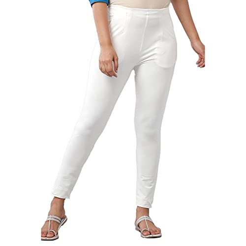 Image of De Moza Women Pencil Fit Cigarette Pant | 95% Cotton 5% Elastane | Mid Rise | 2 Pockets | Casual & Office Wear
