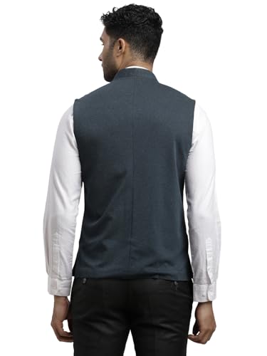 Image of Turtle Men Knitted Terylene Rayon Dobby Print Party Nehru Jacket