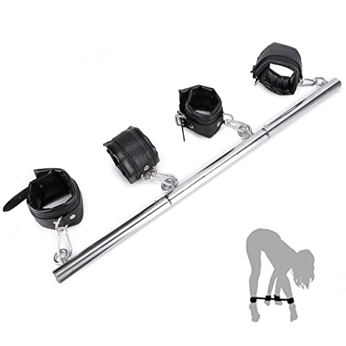 Soxeeh SMグッズ スチール拘束棒 SMセット 足枷 手枷 単独使用可 手錠 脚錠 拘束具 束縛具(ブラック) - 画像1