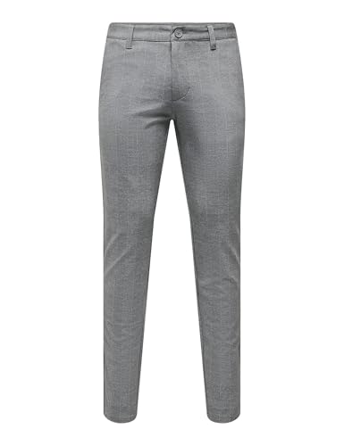 ONLY & SONS O&S Stoffhose Chino Elegante Business Pants Karierte Stretch Trousers Slim Fit Tapered Leg ONSMARK, Farben:Grau, Größe Hosen:33W / 30L, Beinlänge:L30