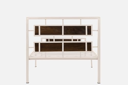 Image of Zeek Metal Extra Single Size Bed Without Storage | Wrought Iron Single Bed with Headboard & Footboard| Sturdy Powder Coated Platform Cot for Bedroom (Zeek Ivory)