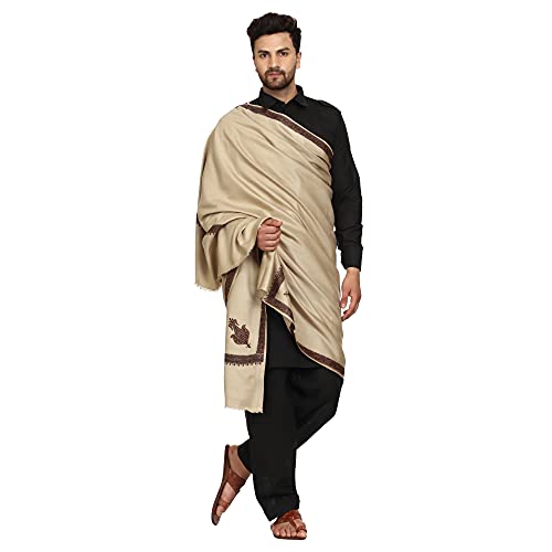 Image of SWI WITH LABEL Men's Embroidered Fine Acrylic Shawl | Men's Shawl Inspired by intricate traditional Kashmiri embroidery work | Felicitation Shawl to honor chief guests