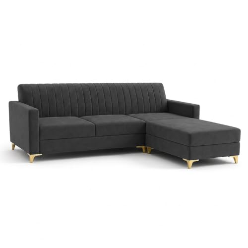 Image of CASASTYLE Signature Groovy 4-Seater L-Shape Sofa Set with Movable Ottoman | Flexible LHS /RHS Layout | Smooth Boston Fabric & Plush Cushions | 40D Foam + Zigzag Spring | 3-Yr Warranty (Dark Grey)