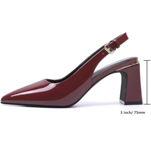 Image of Mostrin Kitten Heels for Women Pointed Toe Pumps Patent Leather Low Heel Slingback Heels with Buckle Dress Shoes for Dating Party Working