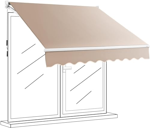 GOPLUS Toldo Retráctil Exterior, Toldo Enrollable Impermeable, con Manivela, Ángulo Ajustable 40 100°y Brazo Articulado, para Terraza Puerta Balcón Jardín Tienda (Beige, 245 x 200 cm)
