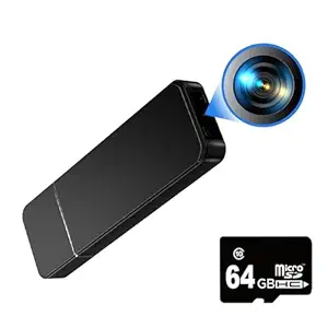 TECHNOVIEW 4K Pen Drive Security Camera with 64GB SD Card, 1080p HD Video Recording, 150 Wide Angle Lens, Motion Detection, Up to 200 Minutes Battery Life - Black