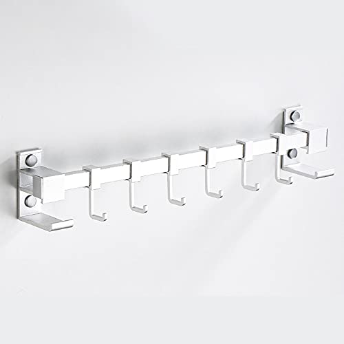 Celbon Colgador de Utensilios de Cocina Barra Cocina Utensilios con 6 Ganchos Movible,40 cm Aluminio Montaje en Pared Colgador Organizador de Ollas y Sartenes (Blanco)