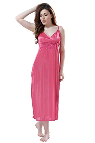 Image of Romaisa Women's Solid Maxi Satin Nighty with Robe and Lingerie Set, Free Size Nightwaer (Pack of 4) GRP-FP335-339