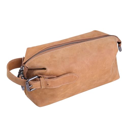Premium Leather Travel Toiletry Bag for Men and Women, King-Size Handcrafted Vintage Dopp Kit with Waterproof Lining, Mens Toiletry Travel Bag, Mens Travel Bag Toiletry Shaving Kit Organizer (Brown)