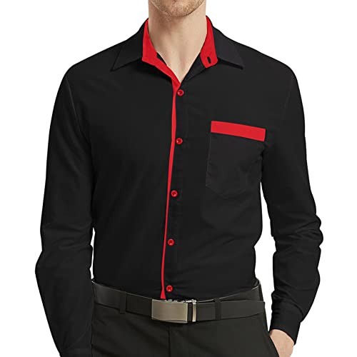 NeedBo Mens Long Sleeve Dress Shirts Slim-Fit Contrast Color Casual Button Down Shirts with Pocket3