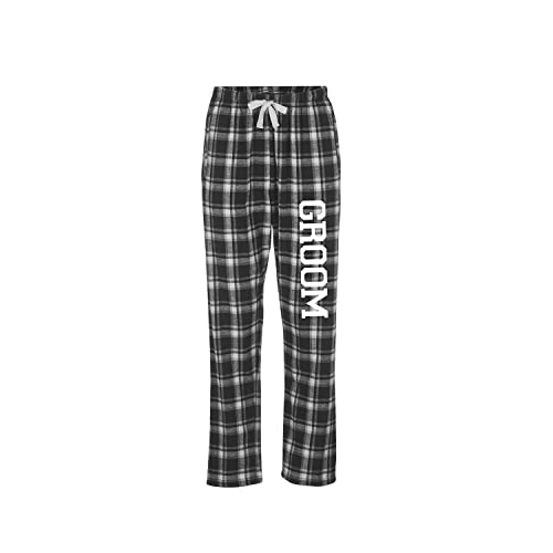 Classy Bride Mens Groom Flannel Pajama Pants - Black and White