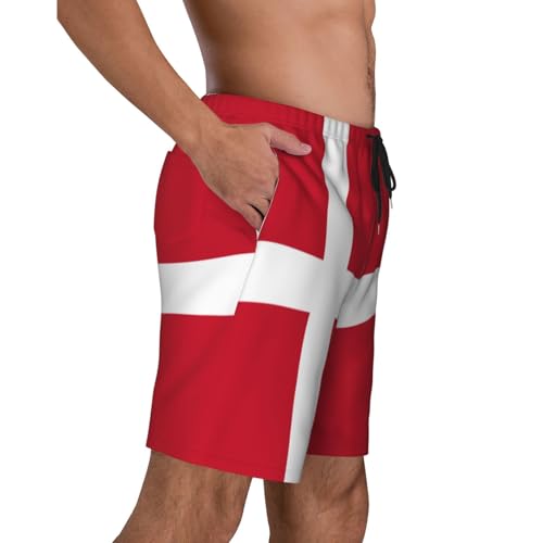 Danish Flag Men Beach Pants – Swim Trunks for Men,Quick-Dry and Comfortable, Suitable for Beach, Surf, and Everyday Wear Black3