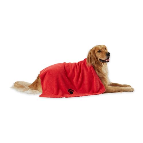 Image of Bone Dry Pet Grooming Towel Collection Absorbent Microfiber X-Large, 41x23.5 inch, Embroidered Red
