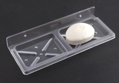Image of Transparent Square Wall Mount Soap Dish Holder (9in x3.5in x1.5in) | Bathroom & Kitchen Soap Stand /Holder | Durable, Rust-Free, Space-Saving Wall Mounted Accessory (Pack of 1)