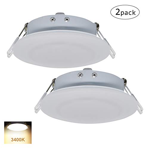 Facon Runde 12 V LED Deckenleuchte Puck Licht Einbauleuchte für Campervan Wohnmobil Wohnwagen Anhänger Boot Marine und Fahrzeug(Packung mit 2 Stück)