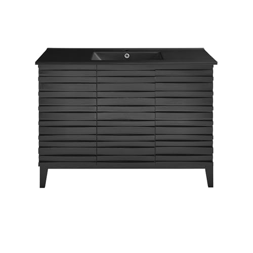 Image of Swiss Madison Cascade 48 in. Black Oak Bathroom Vanity with Black Ceramic Sink Top