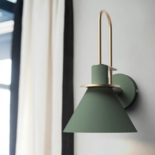 Wall Sconces Modern Cone Metal Shape Wall Lantern Kit Bedside Wall Mount Lamp Sconce 1 Light Indoor Decoration -White Finish/Green