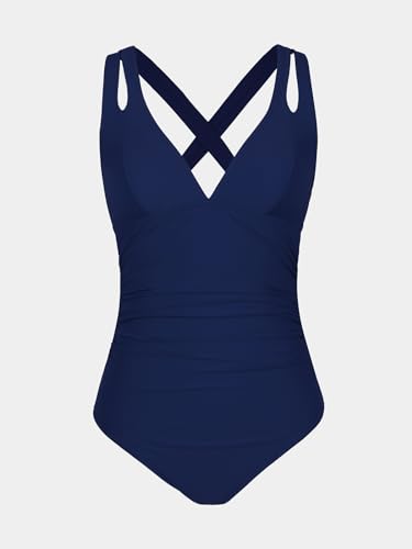 Image of CUPSHE Women's One Piece Swimsuit Tummy Control Deep V Neck Double Straps Crisscross Back Tie Bathing Suit