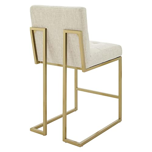 Modway Privy Stainless Steel Upholstered Fabric Counter Stool, Gold Beige #TOP2
