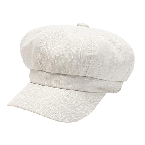 Linen Newsboy Cap Women French Painter Hat Ladies Spring Summer Beret Female Octagonal Cap Baker Boy Hat White #TOP27
