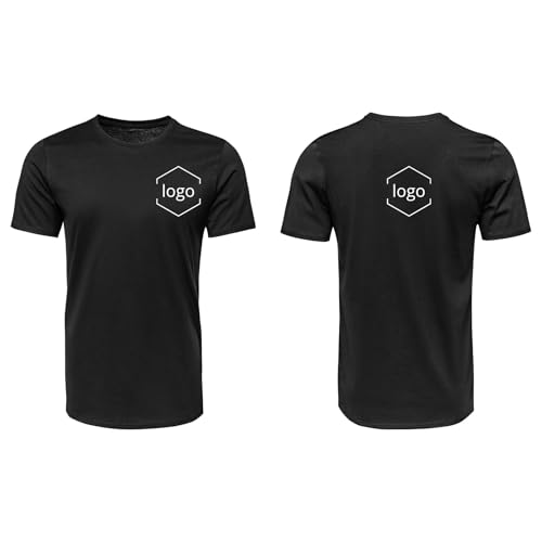 Camiseta Personalizable Blanca, Doble Vista con Logo, Algodón (FR/ES, Letras, M, Regular, Regular, Negra)