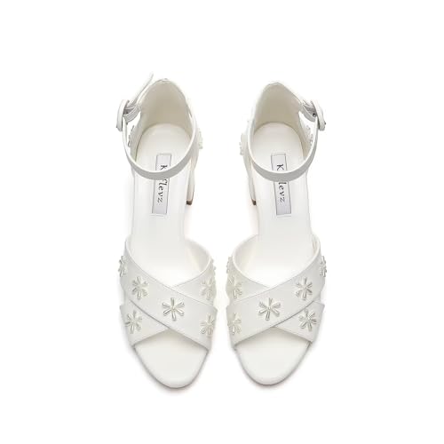 Pearl Heels Open Toe Wedding Shoes for Bride Block Heel Wedding Sandals Ankle Buckle Strap Bridal Shoes2