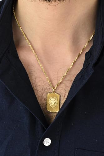 Collar placa de identificación de león en plata de ley 925 y oro para regalo 3