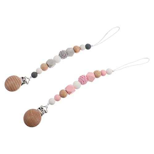 HEALLILY 2個シリコーンおしゃぶりクリップおしゃぶりチェーン幼児歯が生えるビーズsoothie Binkyホルダーおしゃぶりクリップ歯ごたえための少年女の子