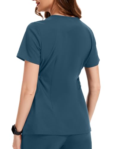 Image of PACBREEZE Women's Maternity Scrub Top /Shirt V-Neck Workwear Medical Pregnancy Scrub Clothes with 4 Pockets, S-XXL (Caribbean Blue, Medium)