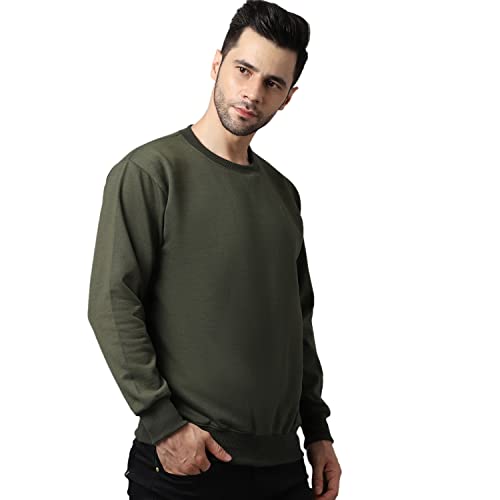 Image of BZR-Men's Fleece Round Neck Regular Sweatshirt (Sw Rrn Black 01-L Black L)(1903)