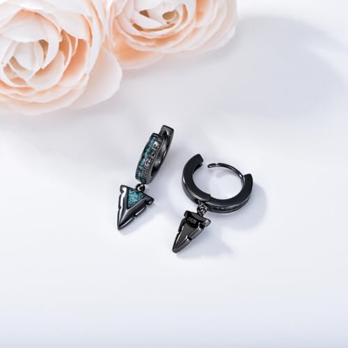 Gothic Punk Black Viking Runes/Wolf Head/Valknut Drop Dangle Earrings For Man 925 Sterling Silver Spike Dangle Drop Huggie Hoop Earrings Viking Jewelry Gifts for Women2