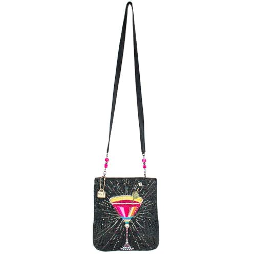 Image of Mary Frances Up and Up Beaded Crossbody Handbag Embroidered Martini Glass Evening Clutch Purse with Removable Strap, Pink