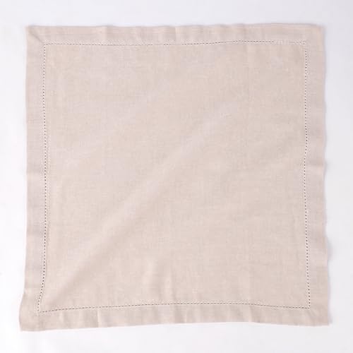 Image of FINGERCRAFT Hemstitched Cotton Table Napkins - Set of 6, 20x20 Inch, 100% Cotton Cloth Napkins with Faggoting Stitching - Durable & Elegant for Parties, Everyday Use (Ivory Twill)