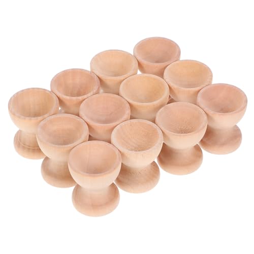 FUNNETOYU 12 Stück Teiliges Set Unbehandelte Holz Eierbecher für DIY Ostern Glatte Oberfläche Sichere Holz Eierständer als Dekoration für Basteln und Festliche Familienfeiern